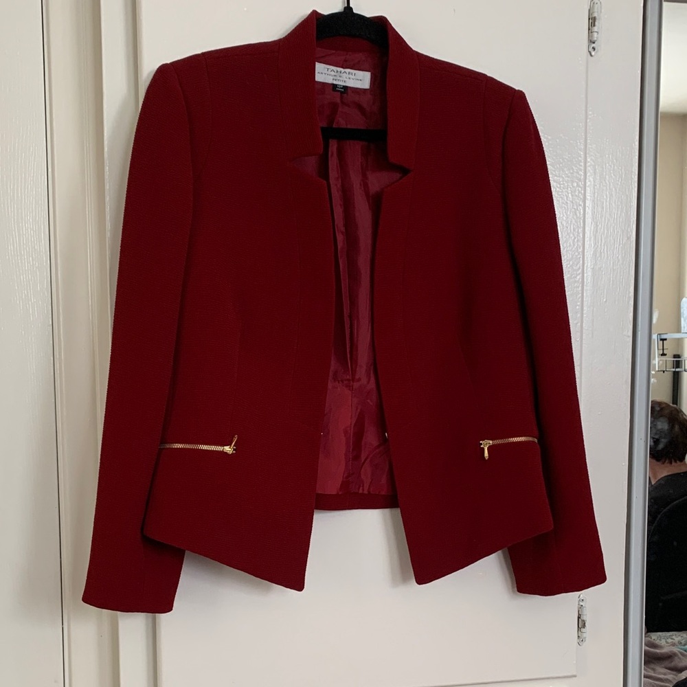 Chic Red Women's Blazer with Gold Accents